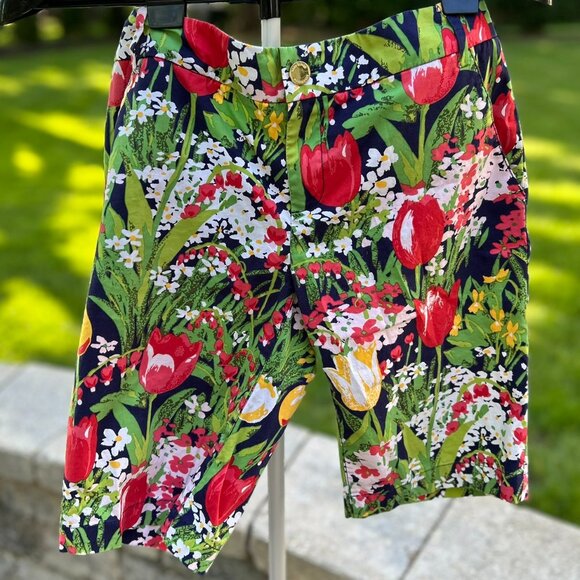 Tory Burch Pants - Tory Burch Tulip Print Bermuda Shorts Size 6 Floral Spring Chic